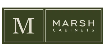 Logo showing a large “M” and the words “Marsh Cabinets” on a dark green background.